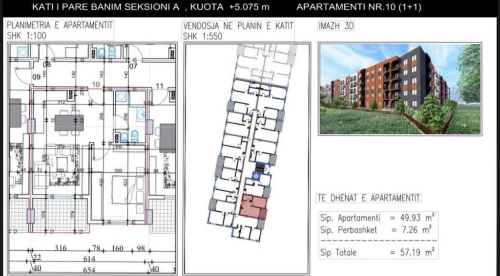 Appartamento 1+1 in vendita a Paskuqan, Kamza, 57 m². Foto 1 di 2