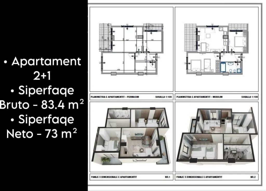 Apartament 2+1 në shitje në Qerret, Tiranë, 83 m². Foto 1 nga 3