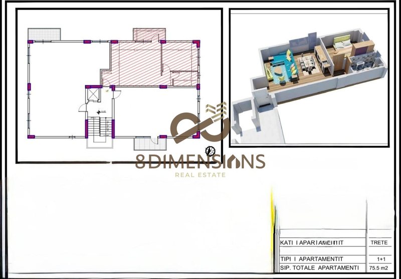 Apartament 1+1 në shitje në Farkë, Tiranë, 75 m²