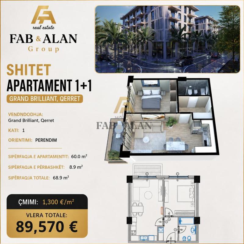 Apartament 1+1 në shitje në Qerret, Kavajë, 69 m²