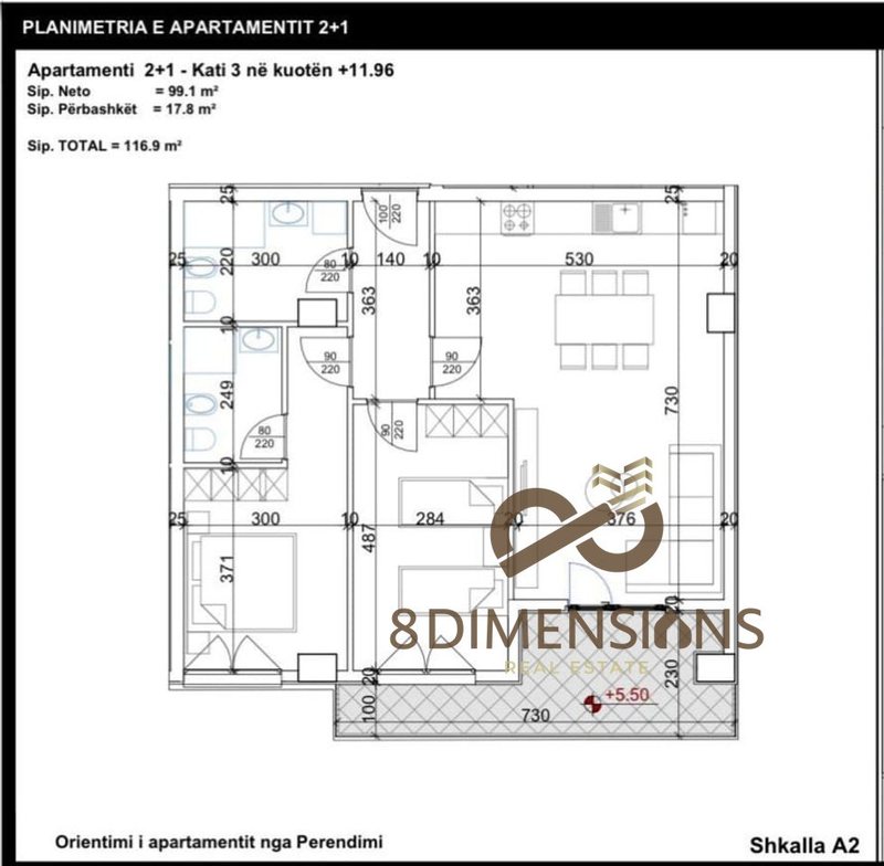 Apartament 2+1 në shitje në Laprakë, Tiranë, 117 m²
