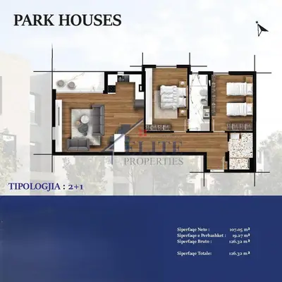Apartament 2+1 në shitje në Mjull Bathore, Tiranë, 126 m². Foto 2 nga 8