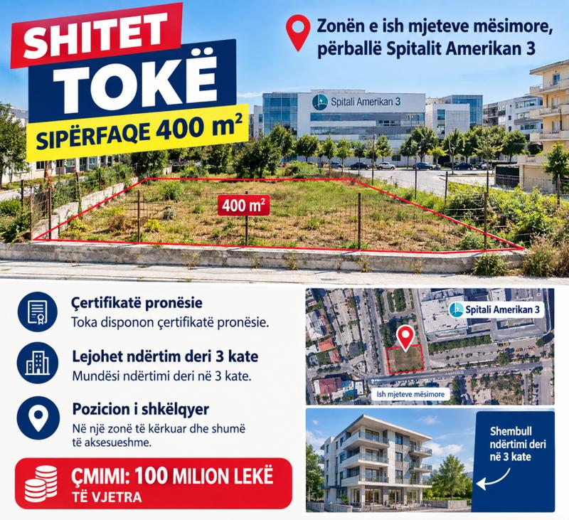 Tokë në shitje në Rruga Kroi I Banes, Tiranë, 400 m²