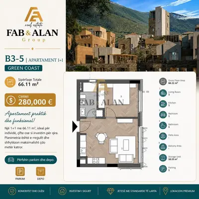 Appartamento 1+1 in vendita a Green Coast 2, Valona, 66 m². Foto 2 di 2