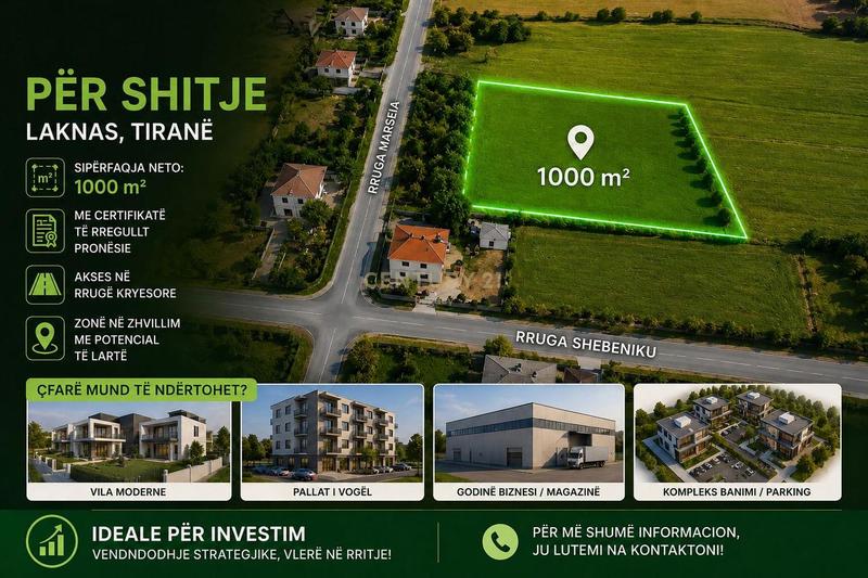 Land for sale in Laknas, Kamëz, 1,000 m²