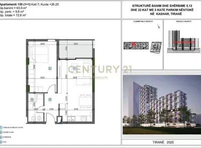 Apartament 1+1 në shitje në Casa Italia, Tiranë, 73 m². Foto 2 nga 2
