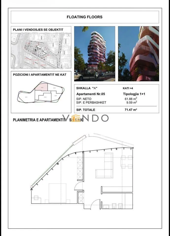 Apartament 1+1 në shitje në Qyteti Studenti, Tiranë, 72 m². Foto 1 nga 4