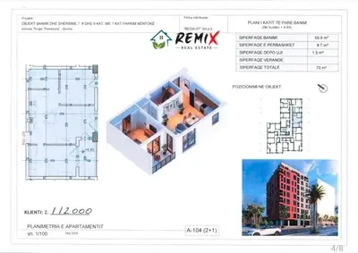 Apartament 2+1 në shitje në Plazh Iliria, Durrës, 70 m². Foto 2 nga 6