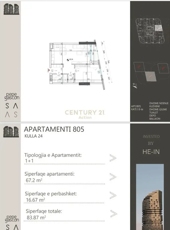 Appartamento 1+1 in vendita ad Ish Dogana, Tirana, 84 m²