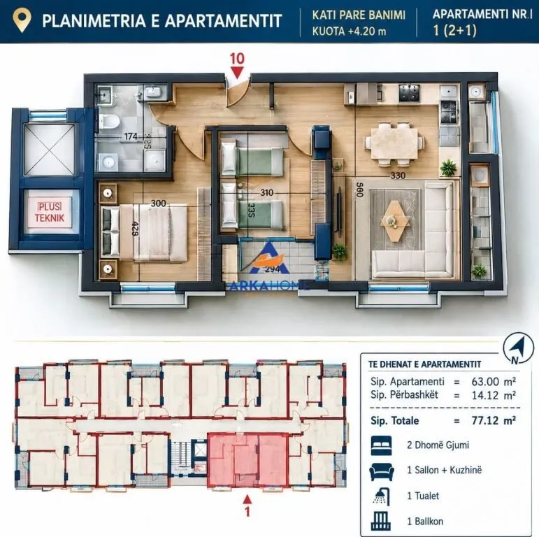 Appartamento 2+1 in vendita a Paskuqan, Kamza, 77 m². Foto 1 di 5