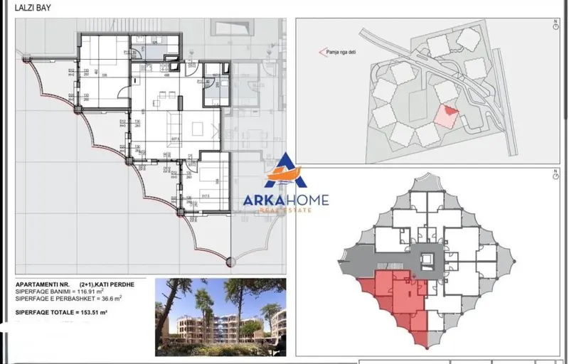 Appartamento 2+1 in vendita a Gjiri i Lalzit, Durazzo, 153 m²