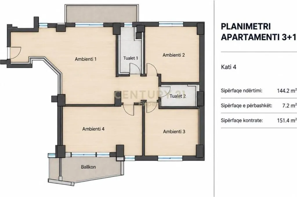Apartament 3+1 me qera në Rruga Abdyl Frashëri, Tiranë, 151 m². Foto 1 nga 5