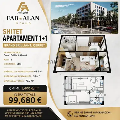 Apartment 1+1 for sale in Qerret, Kavajë, 71 m². Photo 1 of 3
