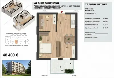 Studio for sale in Mali i Robit, Durrës, 38 m². Photo 1 of 6