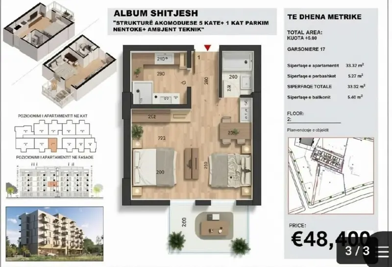 Garsoniere në shitje në Mali i Robit, Durrës, 38 m²