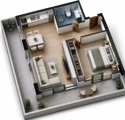 Apartament 1+1 në shitje në Kodra e Diellit, Tiranë, 65 m². Foto 3 nga 3
