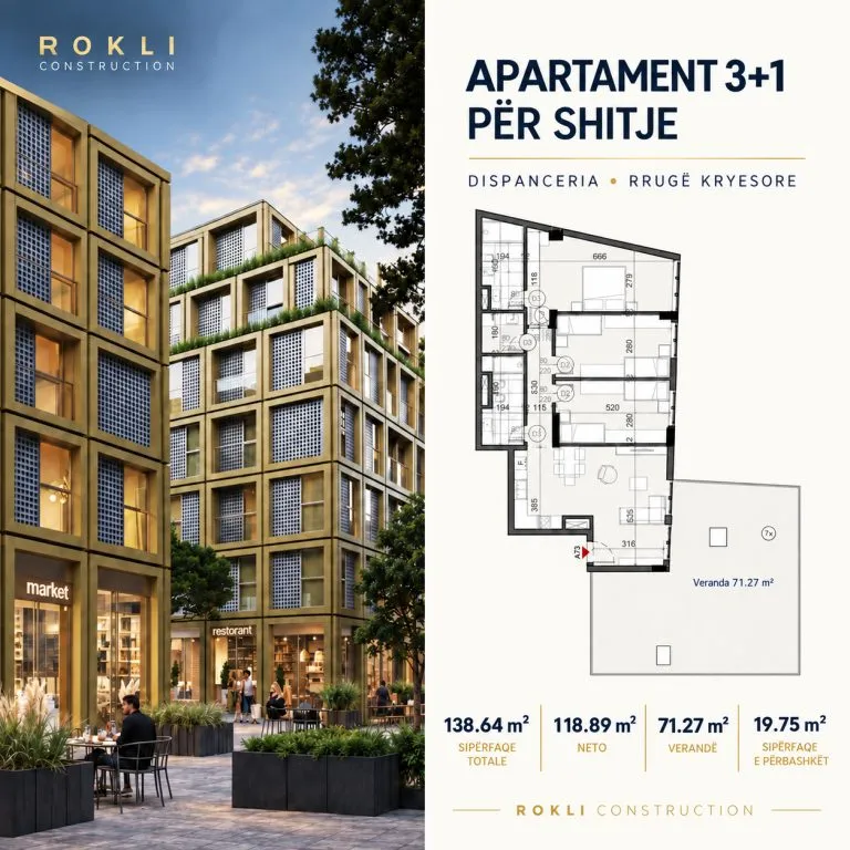 Apartament 3+1 në shitje në Rruga Reshit Petrela, Tiranë, 138 m². Foto 1 nga 2