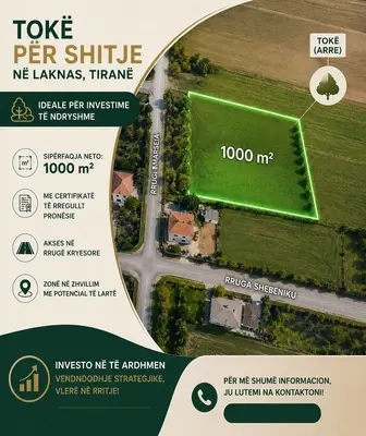 Tokë në shitje në Laknas, Kamëz, 1 000 m². Foto 2 nga 3