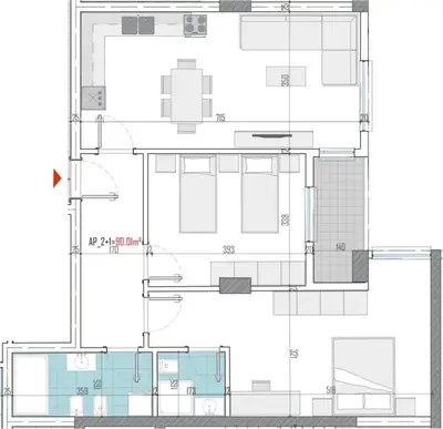 Apartament 2+1 në shitje në Aura Residence, Kamëz, 105 m². Foto 3 nga 3