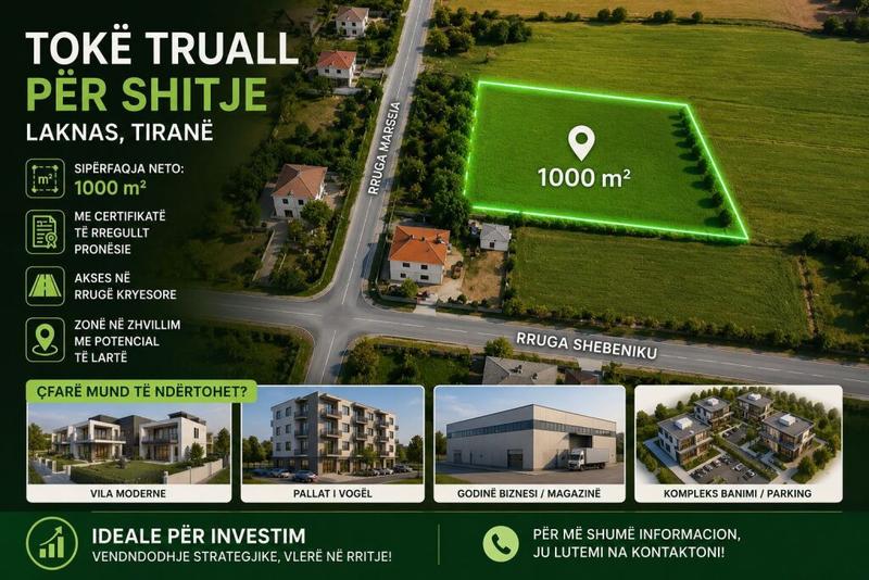 Tokë në shitje në Laknas, Kamëz, 1 000 m²