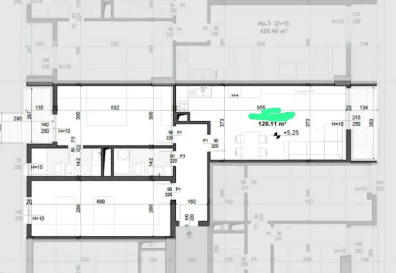 Apartament 2+1 në shitje në Ish Fusha e Aviacionit, Tiranë, 128 m²