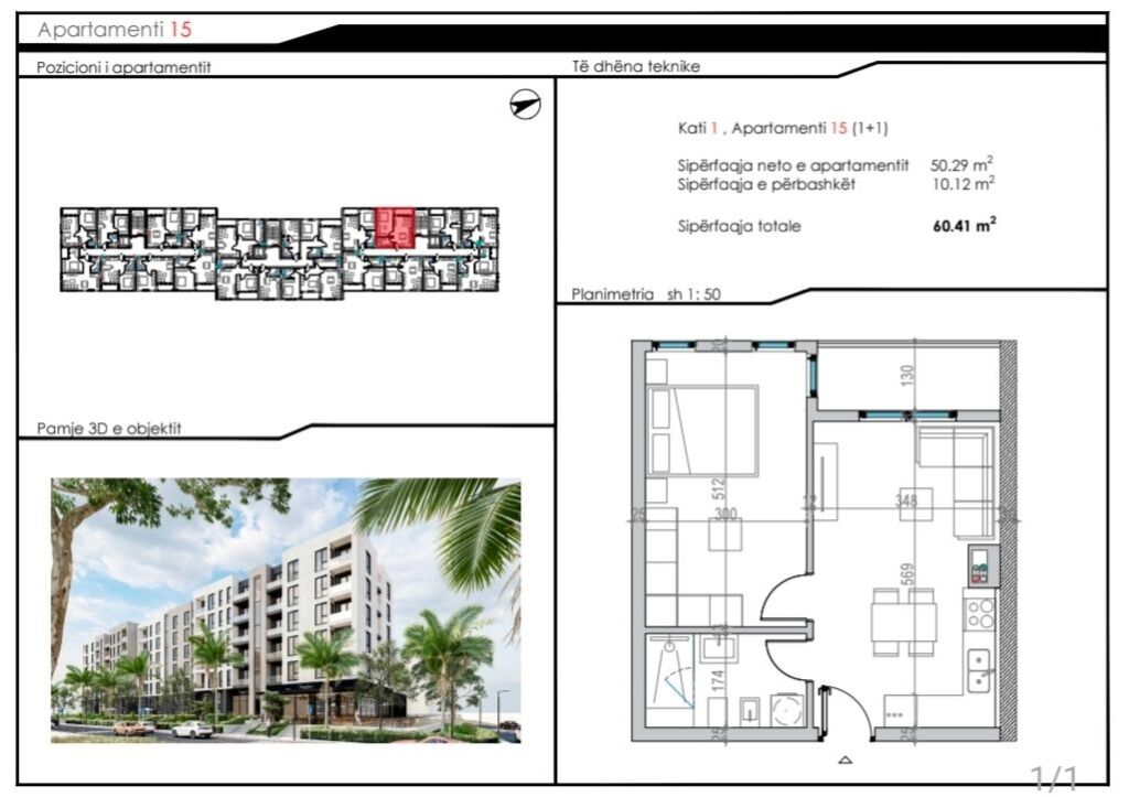 Apartament 1+1 në shitje në Qerret, Golem, 60 m². Foto 3 nga 3
