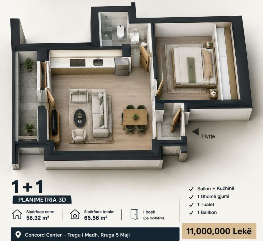 Appartamento 1+1 in vendita a Rruga 5 Maji, Tirana, 65 m². Foto 1 di 1