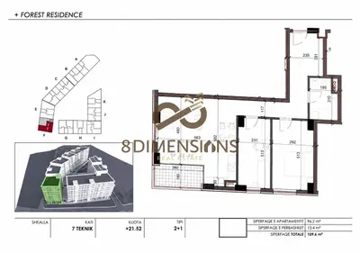 Apartment 2+1 for sale in Farkë, Tirana, 109 m². Photo 3 of 3