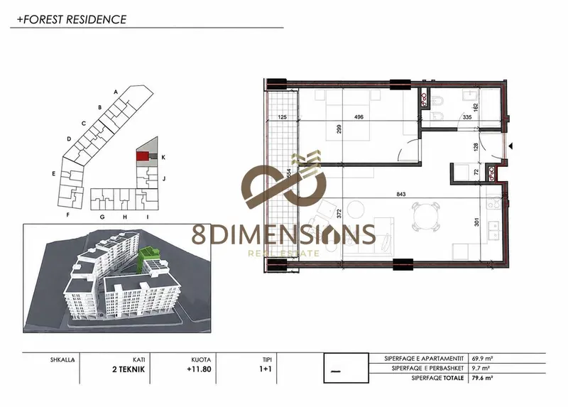Appartamento 1+1 in vendita a Farkë, Tirana, 86 m²