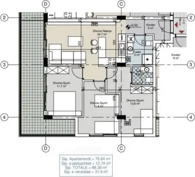 Apartament 3+1 në shitje në Hamallaj, Durrës, 89 m². Foto 4 nga 4