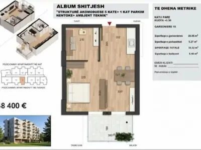 Garsoniere në shitje në Mali i Robit, Durrës, 38 m². Foto 5 nga 6
