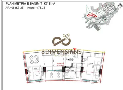 Apartament 1+1 në shitje në Kodra e Diellit, Tiranë, 74 m². Foto 3 nga 3
