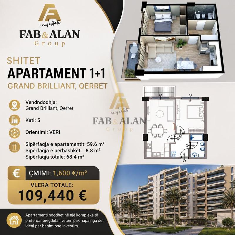 Apartament 1+1 në shitje në Qerret, Kavajë, 68 m²