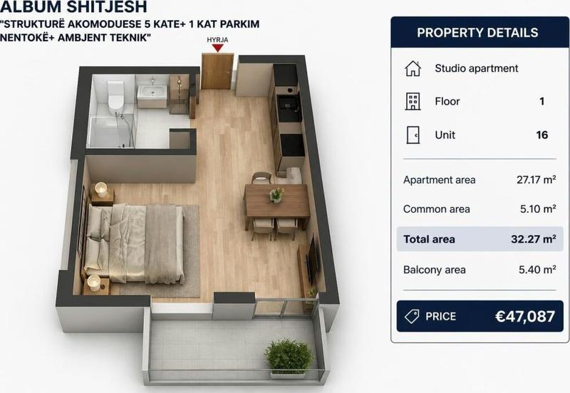 Garsoniere në shitje në Rruga Skënderbeu, Durrës, 37 m². Foto 3 nga 3