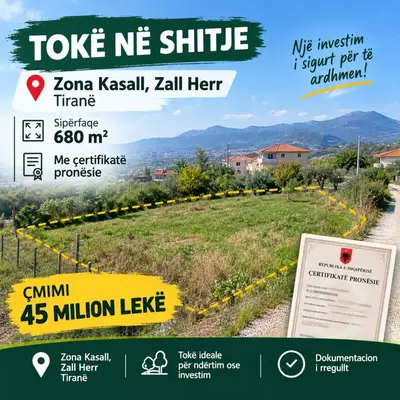 Tokë në shitje në Kasalle, Tiranë, 680 m². Foto 1 nga 3