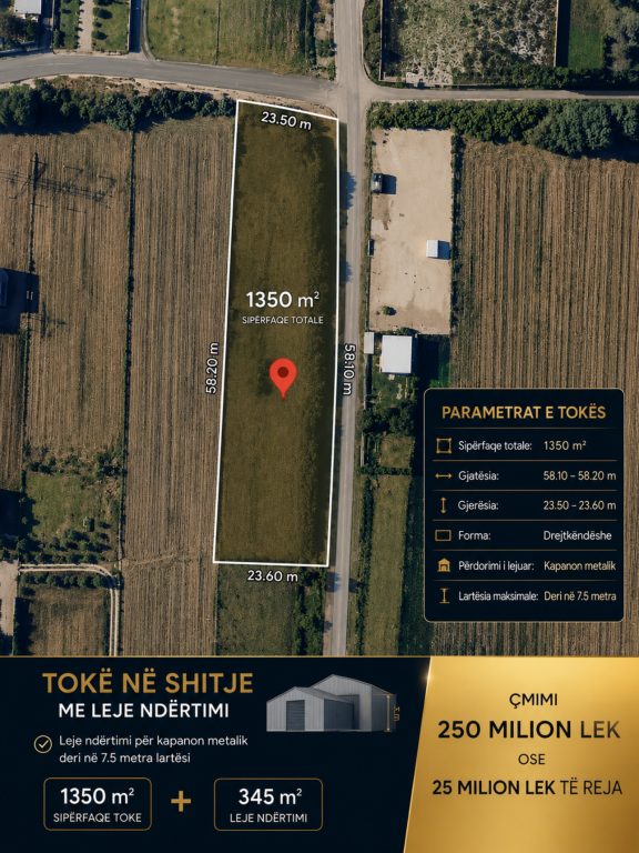 Tokë në shitje në Laknas, Kamëz, 1 350 m². Foto 1 nga 3