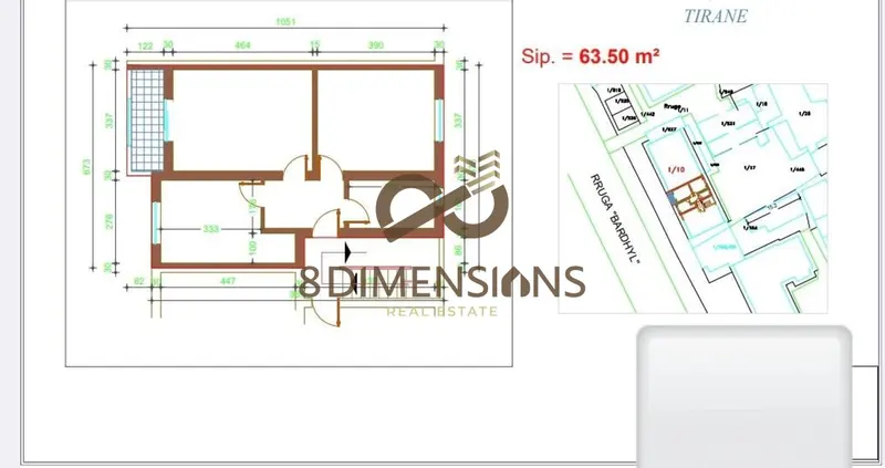 Apartment 2+1 for sale in Brryli, Tirana, 64 m²