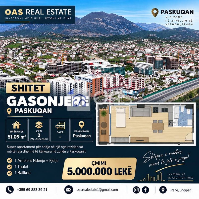 Appartamento in vendita a Paskuqan, Kamza, 50 m²