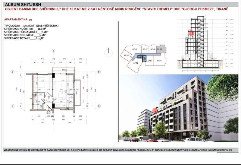 Apartment 1+1 for sale in 21 Dhjetori, Tirana, 62 m²