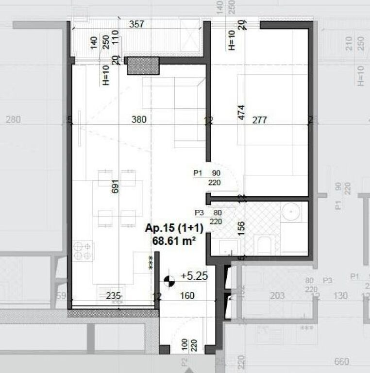 Apartment 1+1 for sale in Ish Fusha e Aviacionit, Tirana, 69 m². Photo 2 of 2